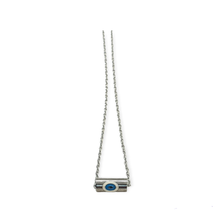 Necklace steel silver with washer blue eye